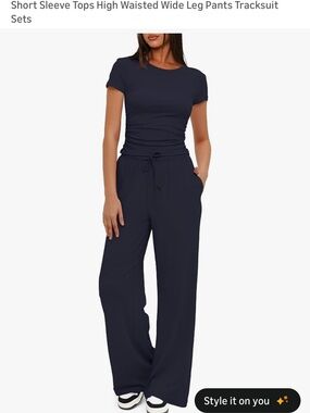 Amazon Women’s Short Sleeve Tee and Wide Leg Pants Set - Navy
